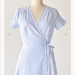 Blue & White Striped Wrap Dress - M